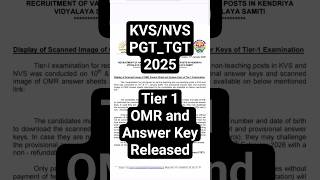 KVS NVS 2025 PGT TGT Tier 1 OMR Sheet and Answer Key Released