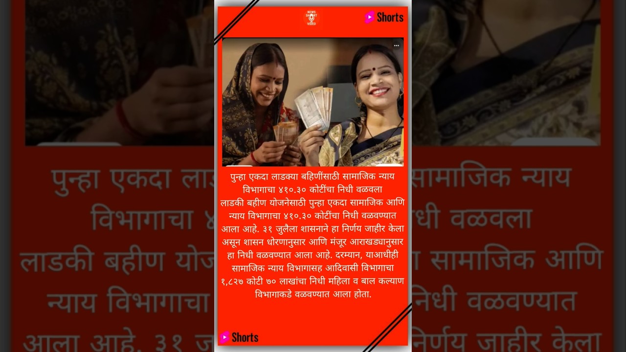 "लाडक्या बहिणींसाठी पुन्हा निधी वाटप! महिलांचा चेहरा खुलला – ₹410.30 कोटींची घोषणा"