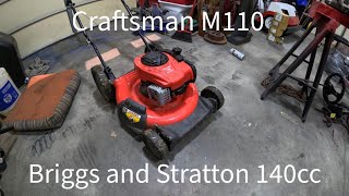 Craftsman M110 140cc B&S carburetor, spark plug replacement, and blade sharpen. #crafsman