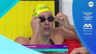 Meg Harris blazes into women's 100m freestyle semi-finals as top qualifier | Commonwealth Games 2026