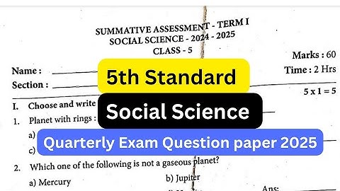 5th social science Quarterly Exam Question paper 2025
