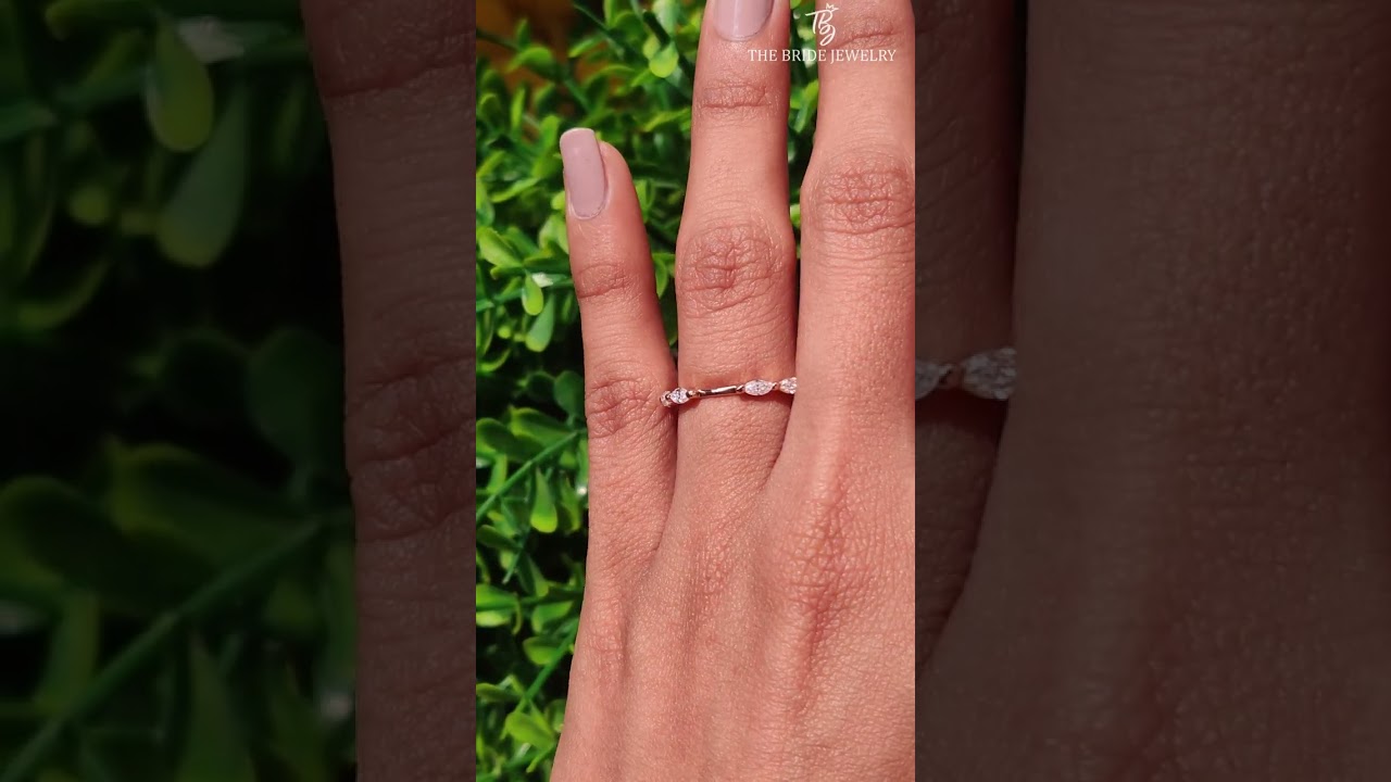 😍🎇Marquise Cut Bubble Ring Notched Wedding Band, 14K Rose Gold Band, Half Eternity Bubble Ring 🧿💍