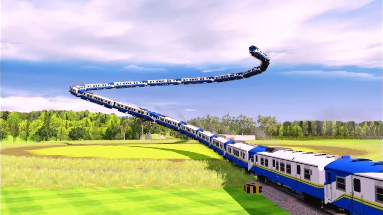 flying train in the sky !!! the train over the Wonderful green ground