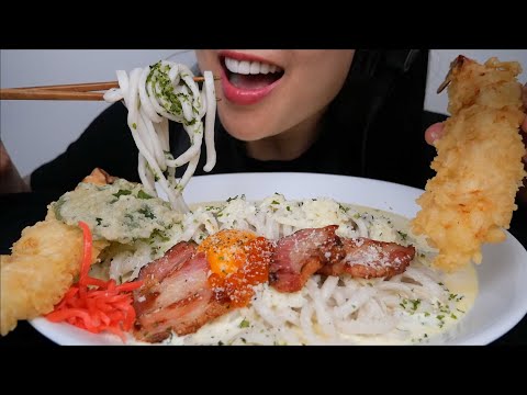 JAPANESE UDON CARBONARA (ASMR EATING SOUNDS) LIGHT WHISPERS | SAS-ASMR