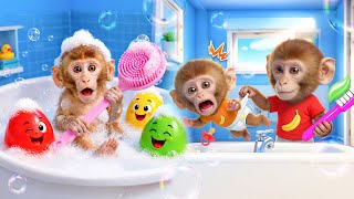 Monkey Baby Brushing Teeth In The Bathroom and Play Hide &amp; Seek Game | Nursery Rhymes &amp; Kids Songs