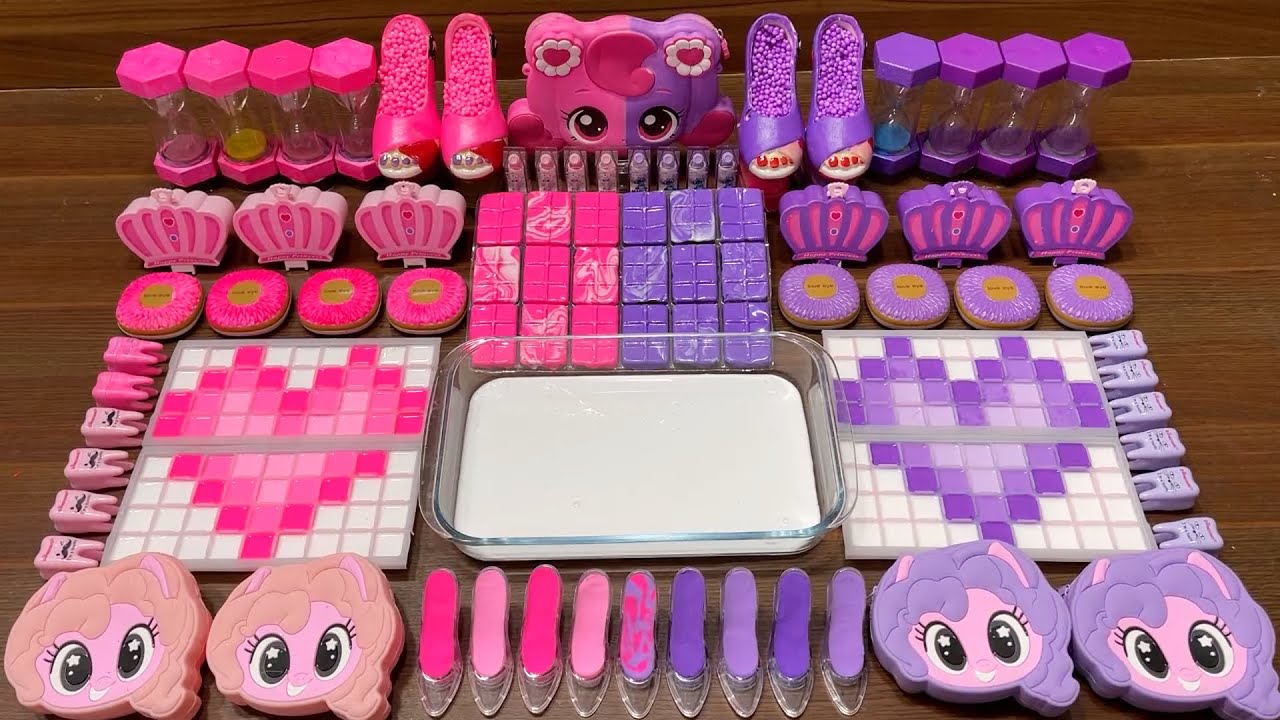 PINK vs PURPEL PONY I Mixing random into Glossy Slime I Relax with videos💕