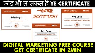 Digital Marketing Certificate | Semrush Free Courses with Certification | Certificate in 2 mins