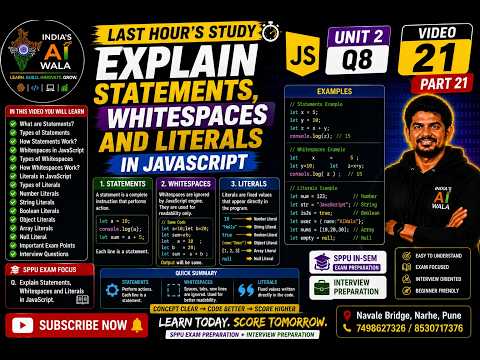 Statements, Whitespaces & Literals in JavaScript | SPPU Unit 2 Q8 + Interview | Part 21