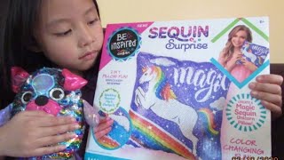 MAGIC SEQUIN  PILLOW WITH UNICORN DESIGN AND SEQUIN PUPPY TOY