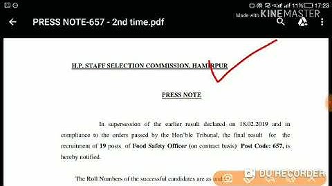 HPSSC Food Safety Officer ( Post Code - 657 ) Final Result Declared Today !