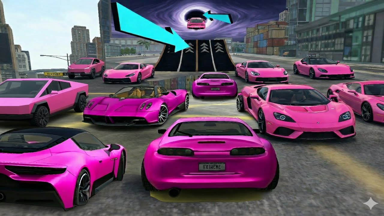 Pink Supercar Extreme Stunts Over City 🏙️ | Extreme Car Driving Simulator Gameplay