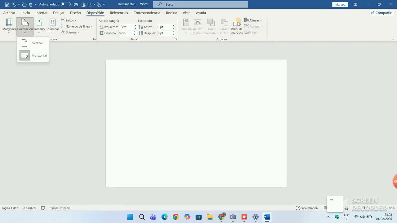 Poner en horizontal una hoja de word
