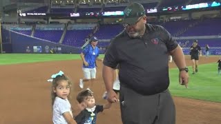Miami Marlins groundskeeper shares special moment with blind son, daughter at loanDepot Park