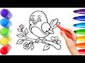 How To Draw cute bird Drawing, Painting &amp; Coloring For Kids and Toddlers_ Child Art 🐋🌈🎨