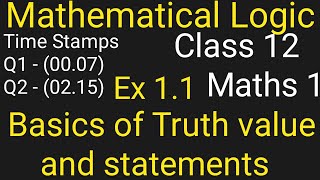 mathematical logic Ex 1.1 Q1,Q2 class 12 | truth tables logic and truth value in hindi | shortcut screenshot 2