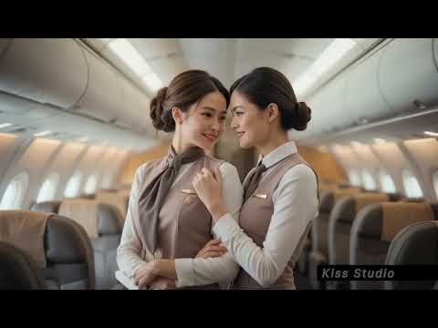 Air Hostesses Share A Romantic Kiss On A Plane Lesbian Kissing Scene 