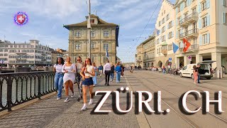 SWITZERLAND ZURICH ✨ Stroll to Bahnhofstrasse from Münster Bridge 4K Limmatquai / Love Lock Bridge