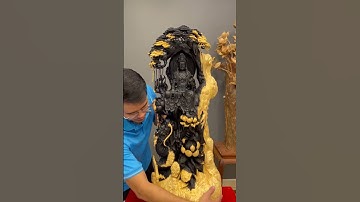 Mẹ quan âm ngự rồng gỗ nu mun nghệ nhân chế tác !#mynghelongmy #phongthuy #phat #shorts