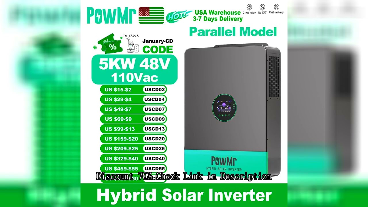 PowMr USA 5000W 48V 110Vac Hybrid Solar Inverters Can Split Phase 220Vac Output When Parallel Pure S