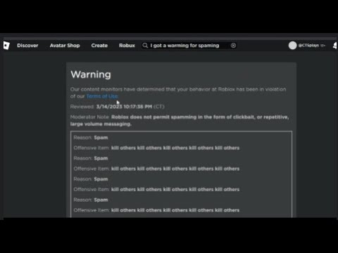 I got a warning on Roblox for Spamming - YouTube