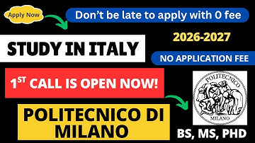 Top Italian University Admissions Now Open! Politecnico di Milano Scholarship 2026-27