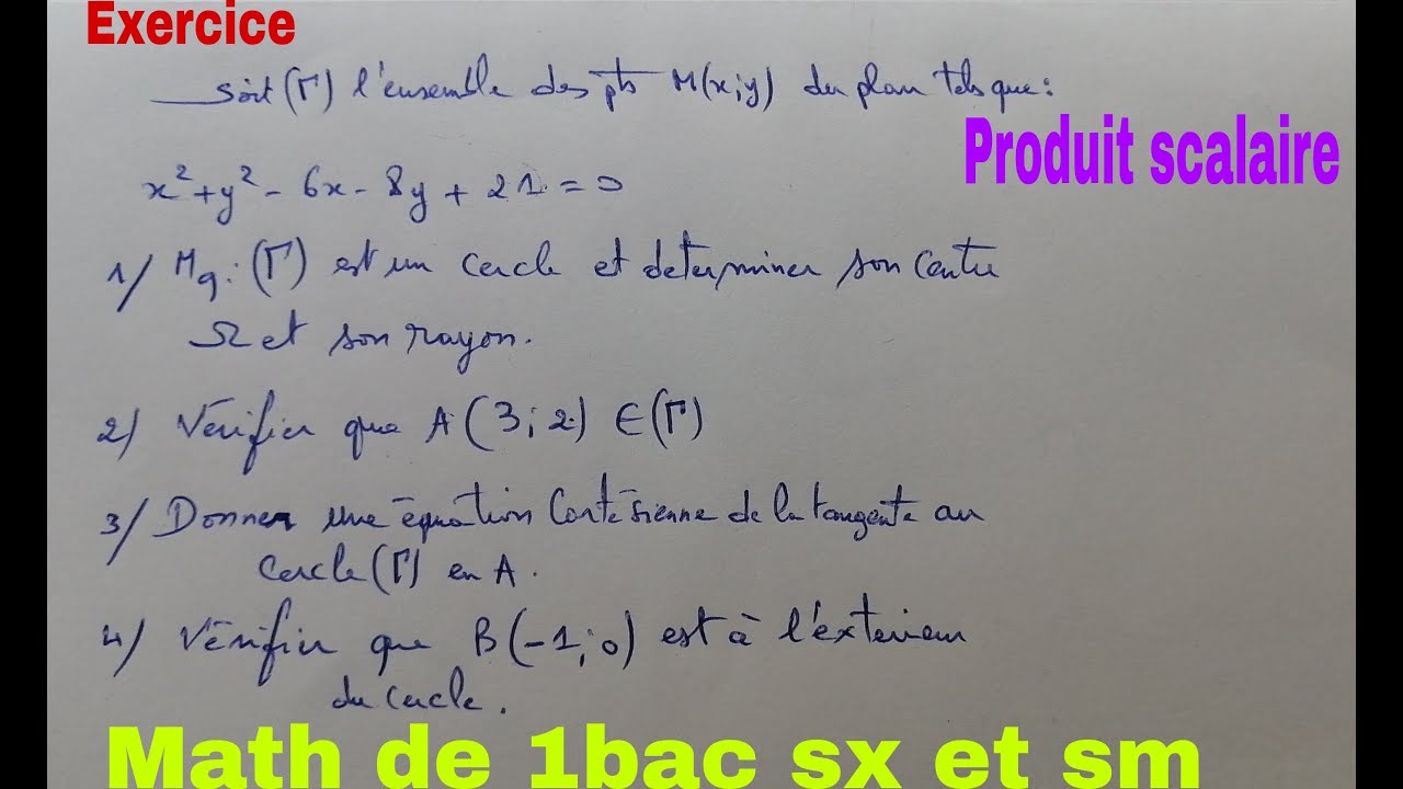 analytique du produit scalaire....math de 1bac sx et sm