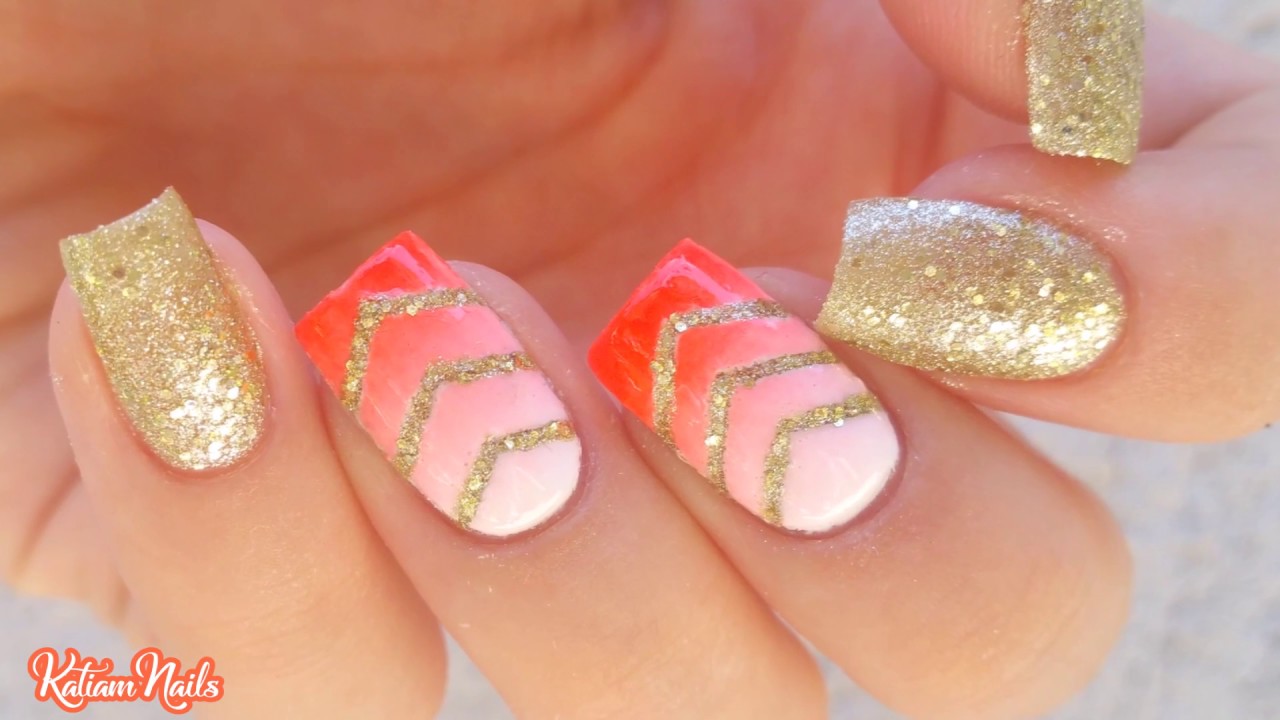 2. Chevron Nail Design with Pink and Gold - wide 5