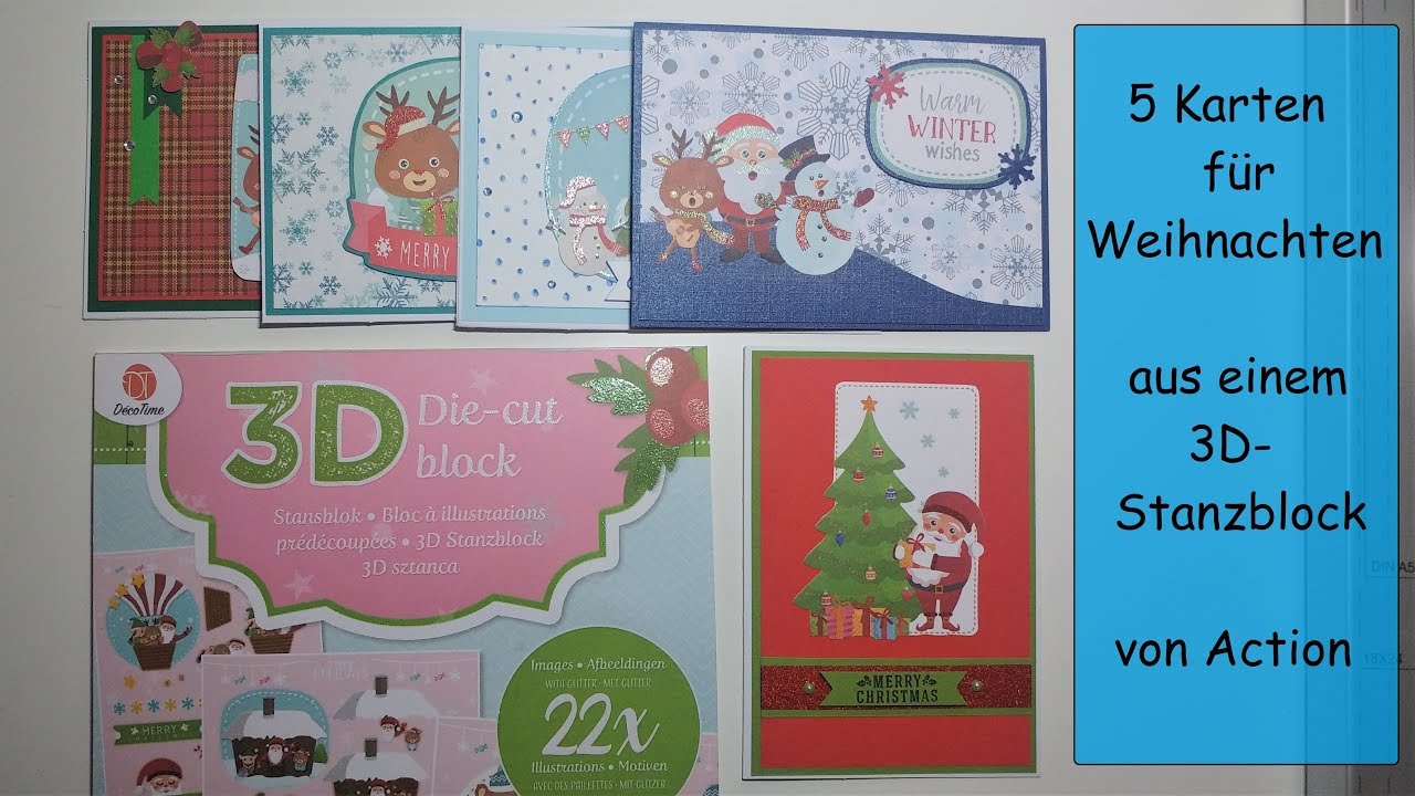 5 Karten aus Stanzblock von Action Weihnachten / Watch me craft ...