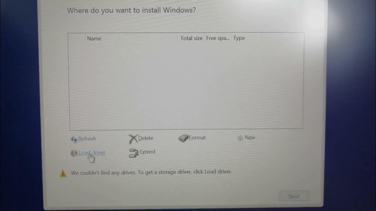 We couldn't find any drives To get a storage driver Click load driver