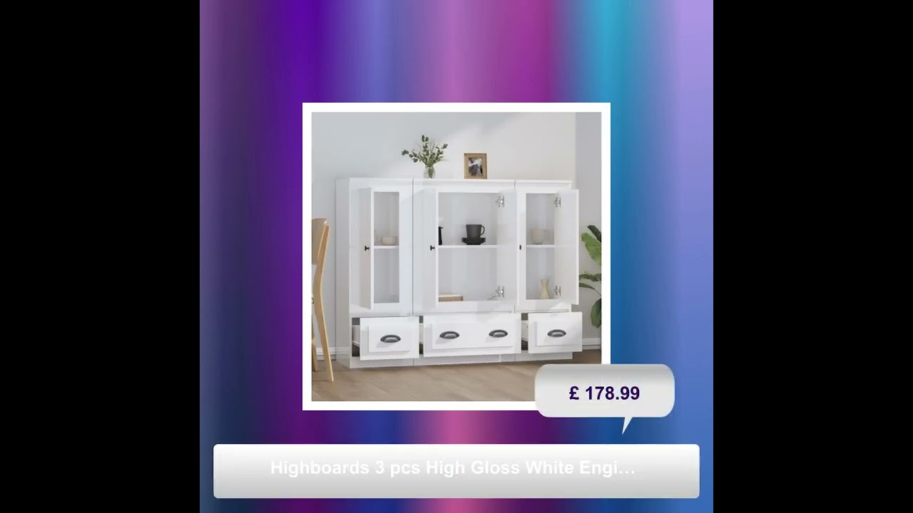 Highboards 3 pcs High Gloss White Engineered Wood