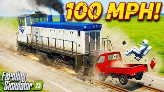 TRAIN vs CAR (100MPH) | FARMING SIMULATOR 25