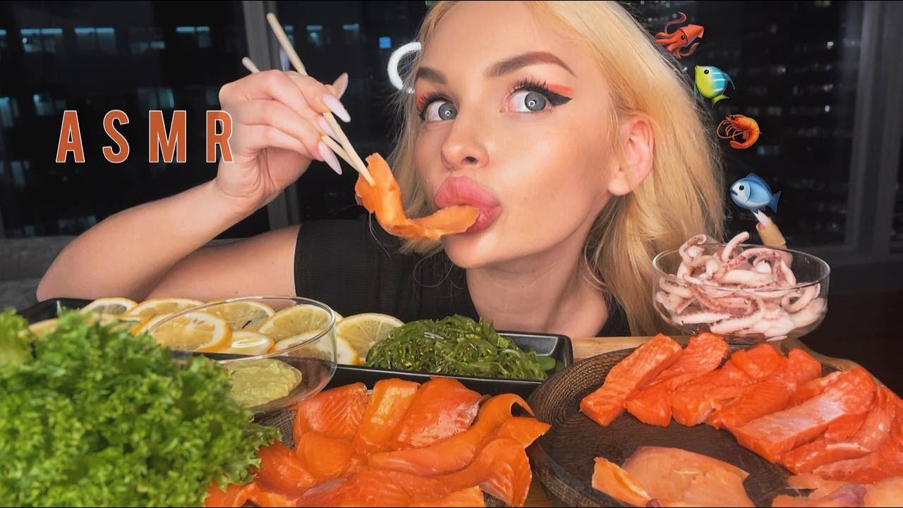 АСМР ИТИНГ СЕМГА 🦐🐟ASMR SALMON EATING SHOW 🦑🦀Mukbang / Мукбанг / 먹방 , 연어