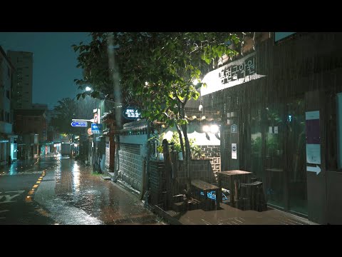 [빗소리 ASMR] 고풍스런 마을의 여름밤 비오는 풍경, 서울의 밤