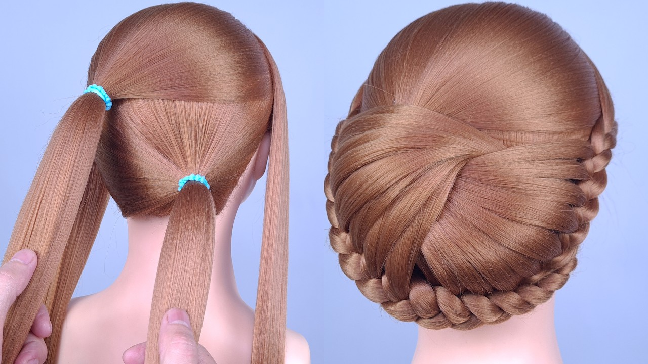 Простая прическа с косой и пучком для свадьбы и вечеринки | Красивая элегантная прическа для девушек