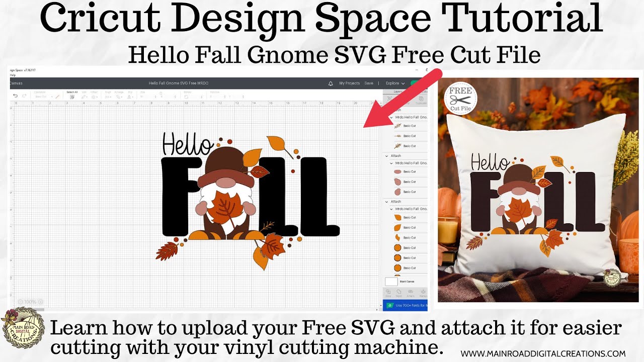 Cricut Design Space Tutorial-How to Upload, Ungroup and Attach your Free  Hello Fall Gnome SVG 