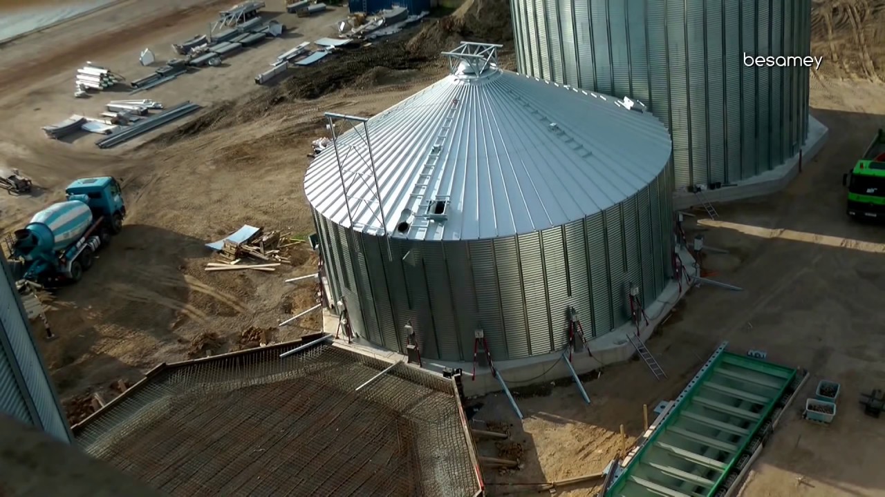 Zeitraffer Video   Neubau groer Getreidesilos zur Getreideernte Grain Systems Silo Installation