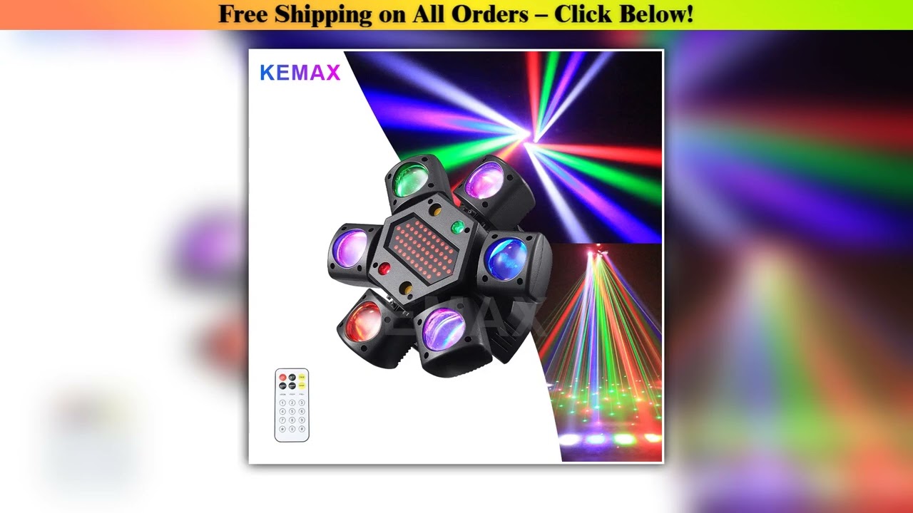 80W Disco Party Light 6-arm Mini Beam Moving Head Strobel Effect Lights Remote DMX512 Control DJ