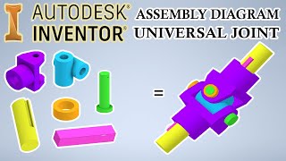 Universal Coupling Assembly Diagram in Autodesk Inventor diagram step by step drawing | Tamil