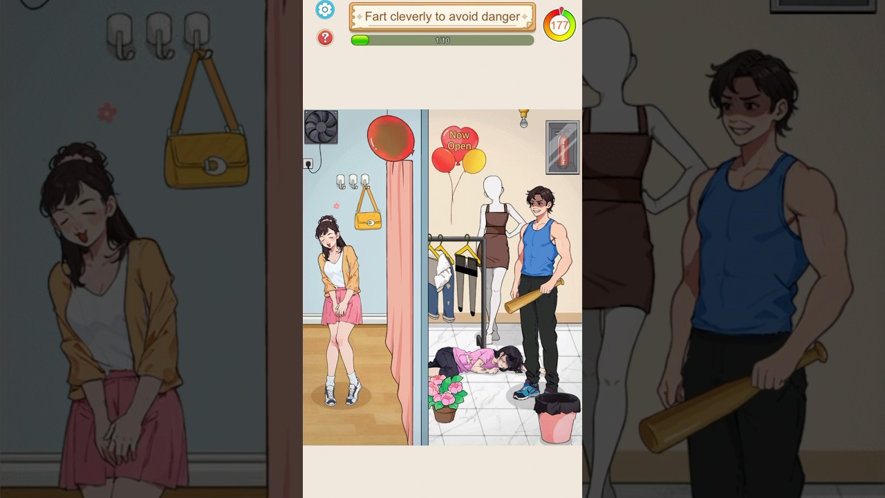 Tricky Puzzle: Brain Quest - Level: CRISIS 4 - Fart cleverly to avoid danger.