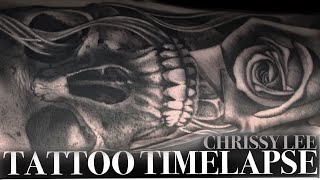 TATTOO TIME LAPSE | SKULL AND ROSE | CHRISSY LEE