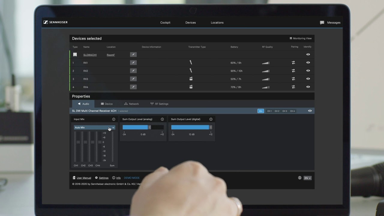 Sennheiser Control Cockpit Manual audio mix setup for SL MultiChannel Receiver DW