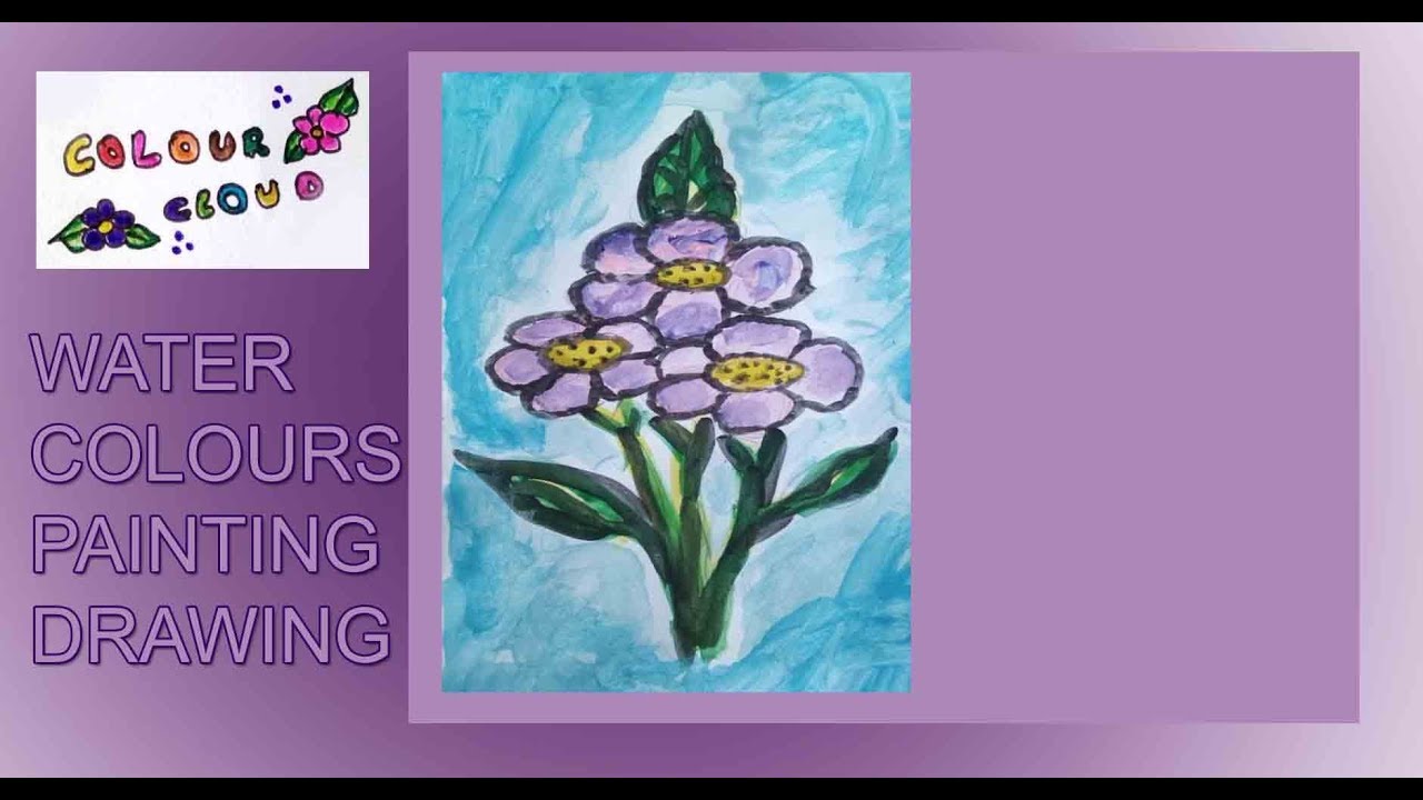 Purple Mallow Flower Water Colours Drawing Painting Ghubazi Ka Phool Youtube