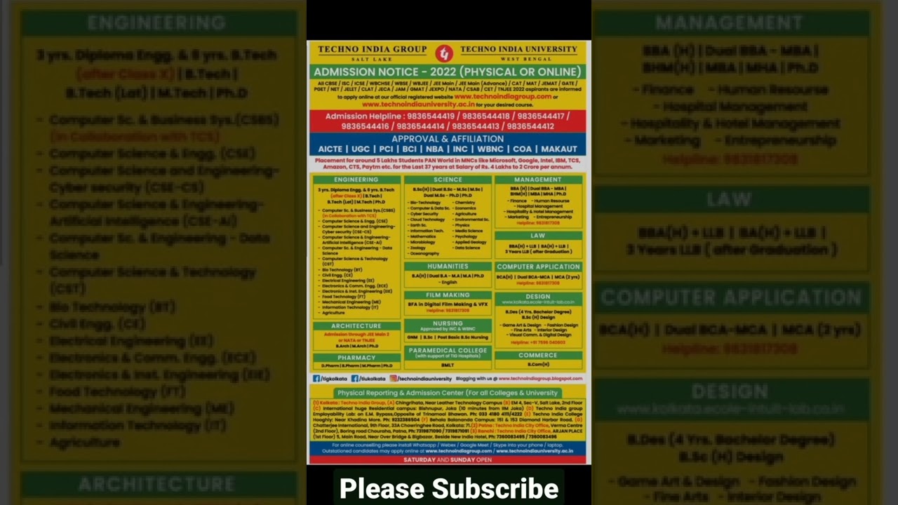 Techno India Admission NOTIFICATION 2022 