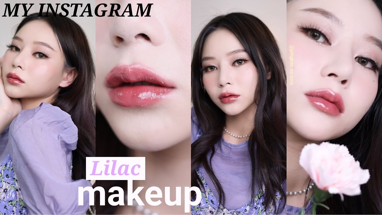 HOW-TO🌙🍇𝙄𝙉𝙎𝙏𝘼𝙂𝙍𝘼𝙈 Lilac Makeup🧃แต่งหน้าเกาหลีกลิตเตอร์ใสๆโทนม่วง ปากฉ่ำวาว 🤍|PINGKOC.XO.SORA