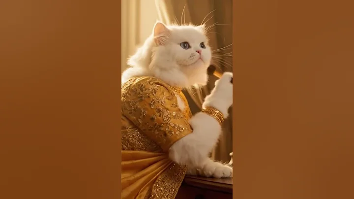 Watch the video about Mekup wali ai nh 😎 "Royal White Persian Cat Getting Ready in Golden Saree 💄✨