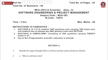 MCA 3RD SEM SOFTWARE ENGINEERING AND PROJECT MANAGEMENT NOV 2019 | PTU