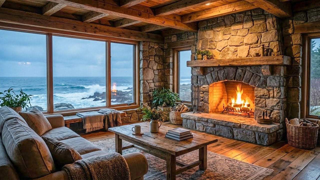 Seaside Fireside Haven 🌊🔥 Relaxing Ocean Waves & Cozy Fire | Tranquil Escape for Deep Relaxation