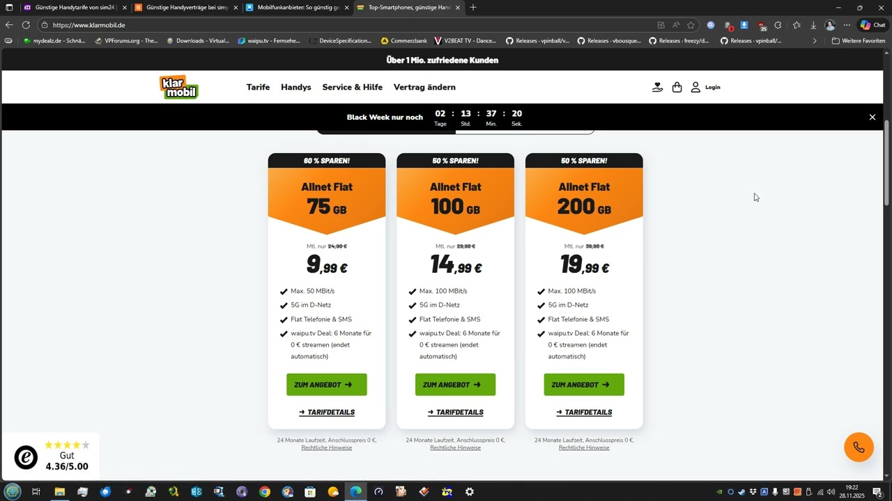 Black Friday Mobilfunk-Angebote von sim24, Blau.de, Simyo und Klarmobil