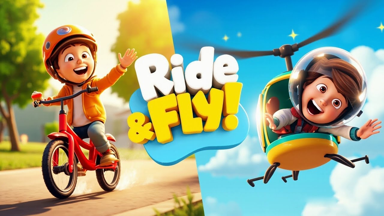 Let’s Ride & Fly! Bicycle & Helicopter Song for Kids Fun Action Rhymes ...