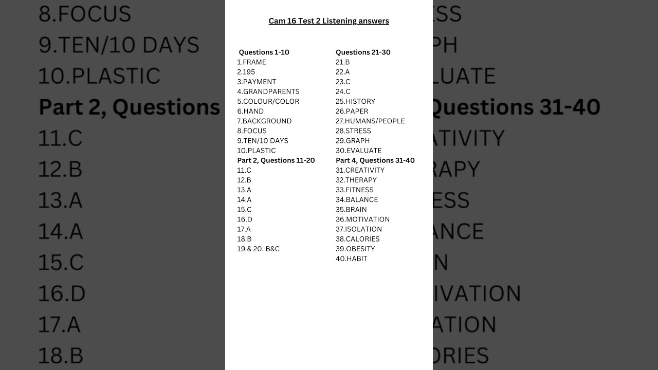 Cam16Test 2Listening Answers 